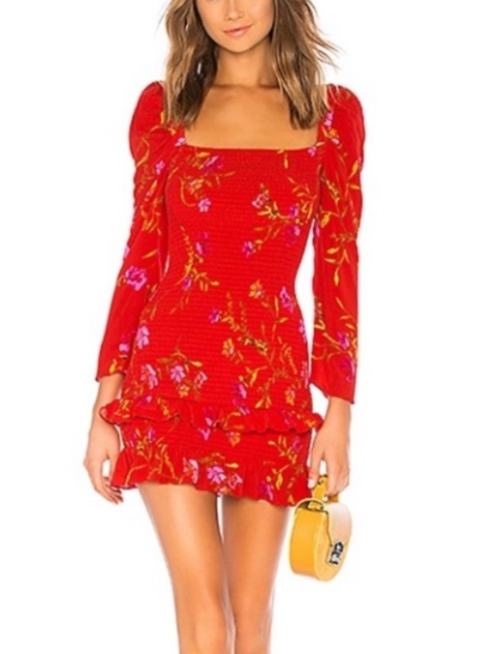 Lovers + Friends L Valentina Red Floral Ruched Dress Size XS Revolve Dress